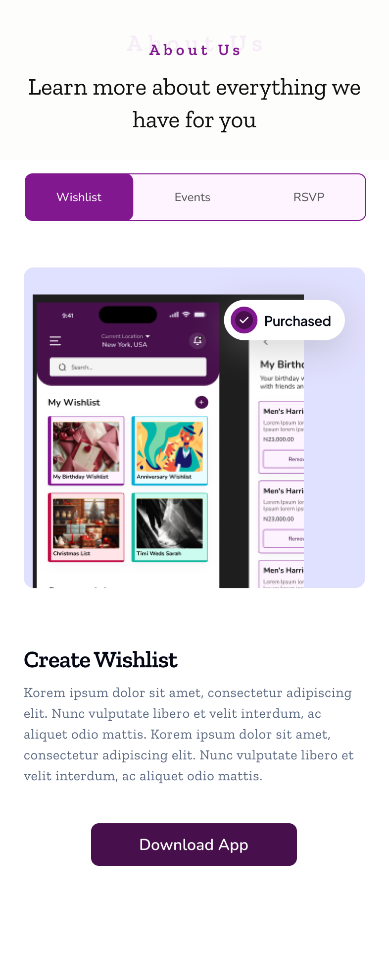 WishVent Mobile App Interface